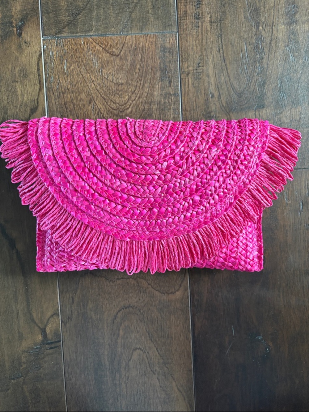 Woven Fringe Clutch - Hot Pink